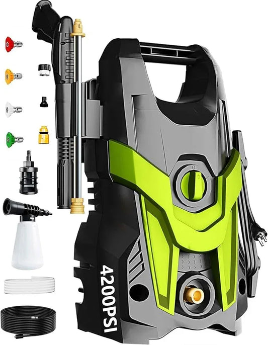 2025New Pressure Power Washer with 4 Quick Connect Nozzles, Inlet Hose & Filter, Foam Cannon for Cars/Fences/Driveways/Patios/Home Cleaning 4200PSI - NeatNest