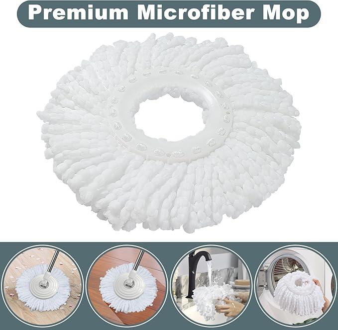 Mop and Bucket with Wringer Set,Spin Mop and Bucket System, Mops for Floor Cleaning,Household Supplies Tools with 6 Replacement Refills,61" Extended Handle for Household Hardwood Floor - White - NeatNest