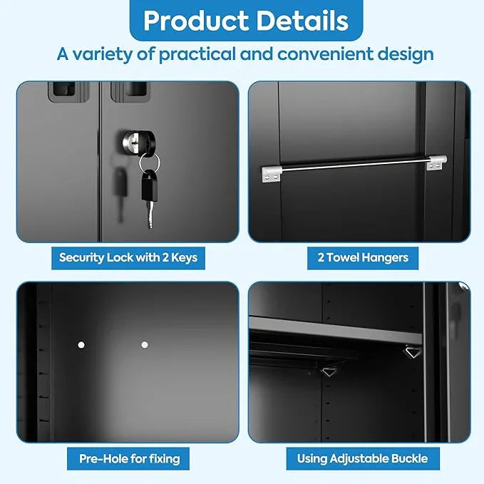 SUXXAN Broom Closet Storage Cabinet with13 Hooks and Hanging Rods, 71" Heavy Duty Cleaning Cabinet for Garage, Laundry Room - NeatNest