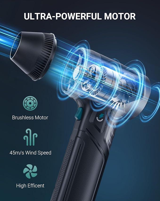 Electric Air Duster-（3 Times The Average Market Wind Force）, Super Power Cordless Duster, Rechargeable Brushless Motor Durable Blower, 3-Gear Adjustable for Keyboard, Car, House, Patio - NeatNest