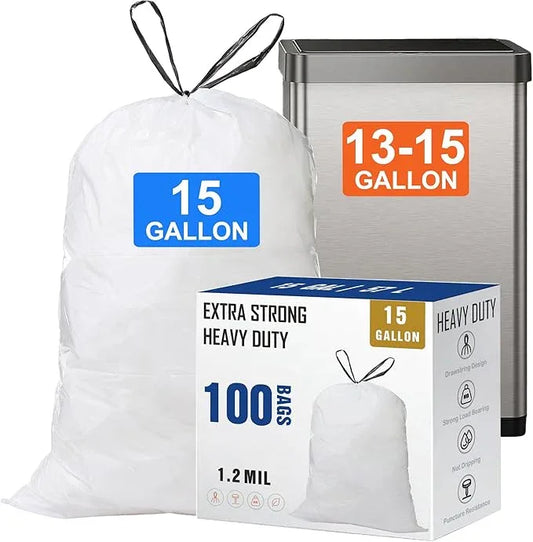 15 Gallon Drawstring Trash Bags (100 Count) 1.2 Mil Heavy Duty Garbage Bags Fit for 13-15 Gallon Trash Can Tear & Leak Resistant for Home Office Kitchen Bathroom Bedroom - NeatNest