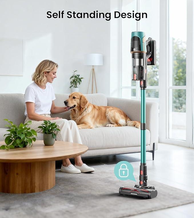 Cordless Vacuum Cleaner, Upgraded 580W 48KPA 65Mins Vacuum Cleaners for Home, Cordless Stick Vacuum Cleaner with Self-Standing and LED Screen, Anti-Tangle Wireless Vacuum for Pet Hair/Carpets/Floors - NeatNest