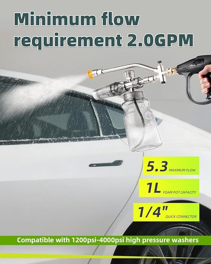 Foam Cannon For Pressure Washer Gun With Dual Connector, Car Wash Foam Gun Accessory, Garden Carwash Dual Purpose Switch High Pressure Foam Canon, Soap Sprayer Cleaning Kit, Power Washer Spray Nozzles - NeatNest
