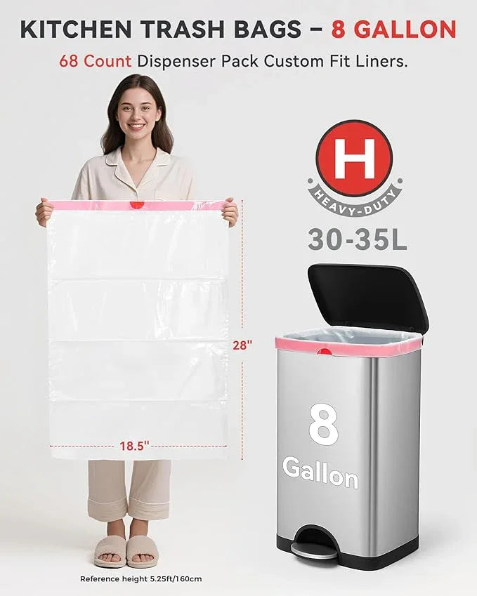 KONE Custom Fit Trash Bags Compatible with Simplehuman Code H, 68 Count Drawstring Garbage Bags, Dispenser Pack Trash Bin Liners For Kitchen, Bathroom, Home, 35 Liter / 8-9 Gallon - NeatNest