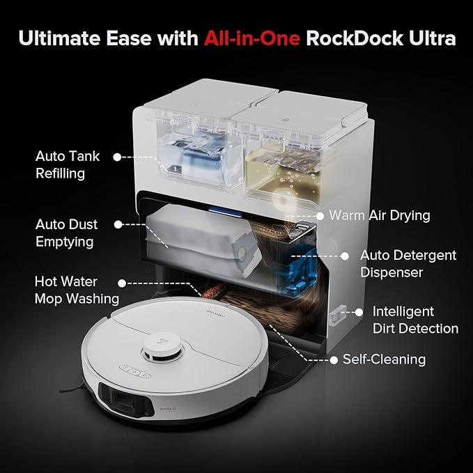 roborock S8 Max Ultra Robot Vacuum and Mop, All-in-One Dock, PreciSense LiDAR Navigation, Smart Dirt Detection, Self-Emptying, 8000Pa Suction for Various Floors, 20mm Auto Lifting for Carpet, White - NeatNest