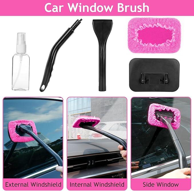 THINKWORK Pink Car Duster Interior Kit, Perfect Car Detailing Brush Kit for Cleaning Windows,Windshield,Dashboard and Air Vents Suitable for All Cars - NeatNest