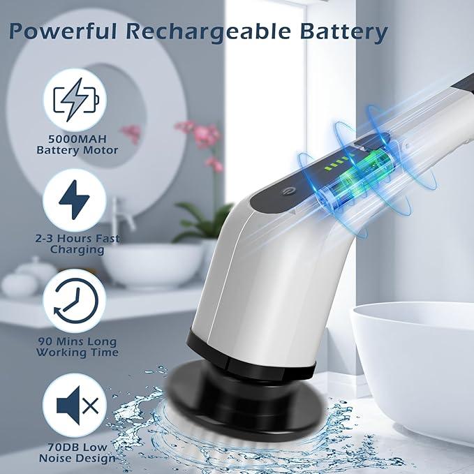 Electric Spin Scrubber, Cordless Cleaning Brush Scrubber for Home, 8 Replaceable Brush Heads-90Mins Work Time, 3 Adjustable Size, 2 Speeds for Bathroom Shower Bathtub Glass Car - NeatNest