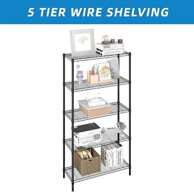 5-Shelf Adjustable Metal Shelf Wire Shelving Unit Storage Rack Display Shelf for Office,Kitchen,Bedroom,Bathroom,Laundry,Pantry Basement,Garage(Black,36" L x 14" W x 72" H) - NeatNest