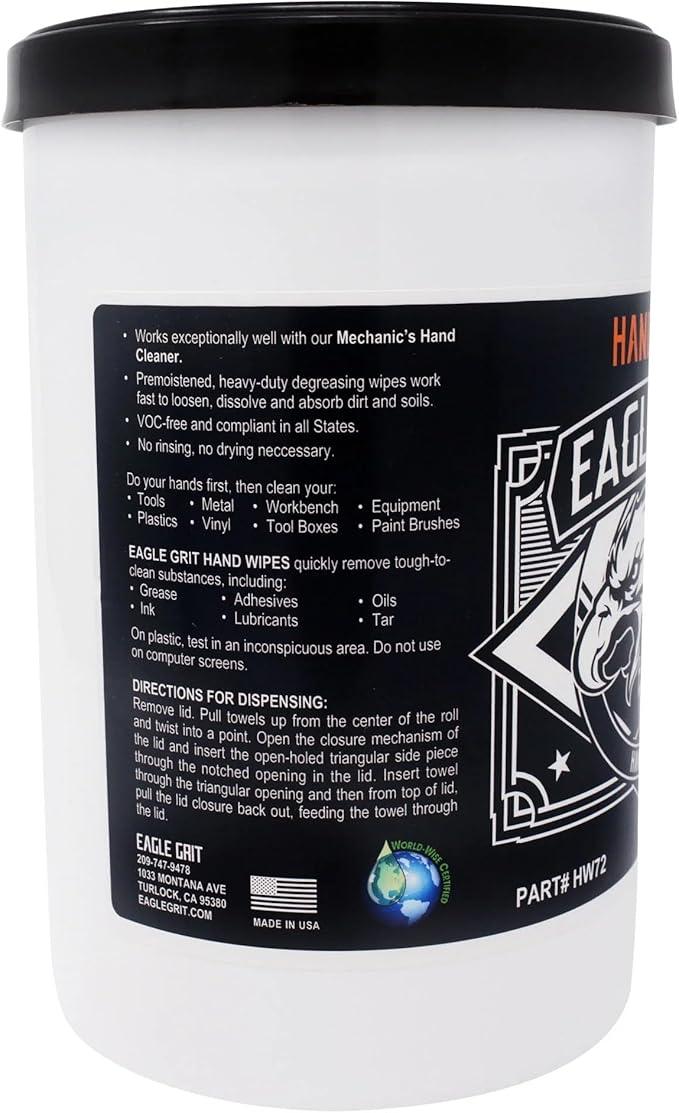 Eagle Grit Heavy Duty Cleaning Wipes – 72 XL Pre-Moistened Degreasing Hand & Tool Wipes – 10”x12” Industrial Strength Shop Towels – Removes Grease, Oil, Ink, Adhesives & Grime – USA Made - NeatNest