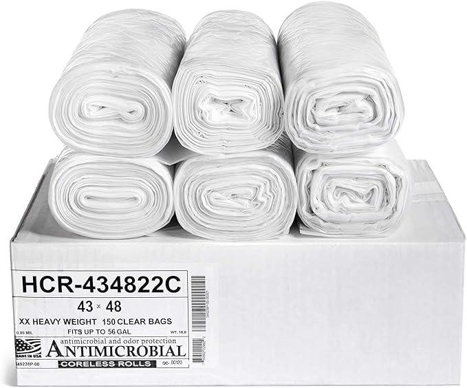 Aluf Plastics High Density Trash Bags, 56 Gallon, 150 Count, 22 Micron (eq), 43" x 48", Clear, for Bathroom, Office, Industrial, Commercial, Janitorial, Municipal, Recycling - NeatNest