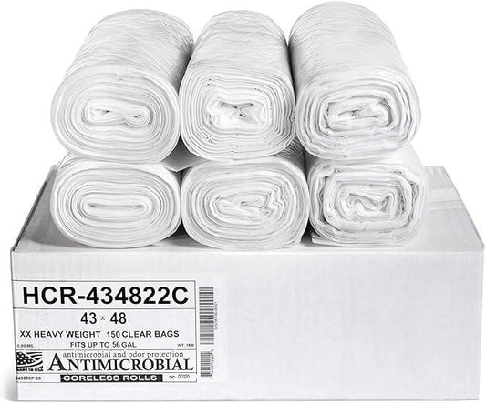 Aluf Plastics High Density Trash Bags, 56 Gallon, 150 Count, 22 Micron (eq), 43" x 48", Clear, for Bathroom, Office, Industrial, Commercial, Janitorial, Municipal, Recycling - NeatNest