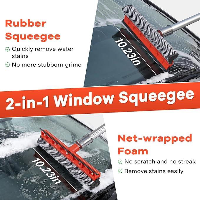 18FT Reach Car Wash Brush with Long Handle,Scratch-Free Soft Bristle Car Cleaning Kit with 3-12FT Extension Pole,Microfiber Clean Mop,Window Squeegee,Mitt,Wheel Brush for RV,Truck,SUV,Siding Washing - NeatNest