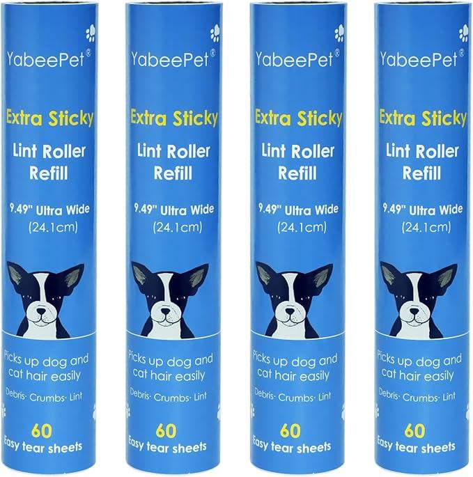 9.49'' Extra Sticky Large Lint Roller Refills, 4-Pack Giant Roller Refills for Carpets, Couch, Floor, Clothing, and Pet Hair Cleaning, 60 Sheets per Roll (240 Sheets Total) - NeatNest