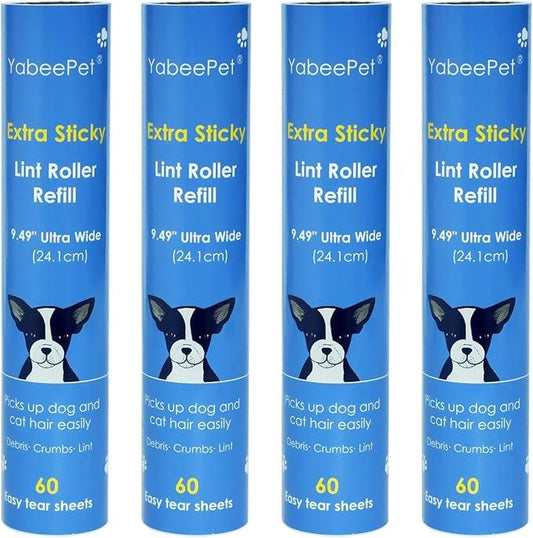 9.49'' Extra Sticky Large Lint Roller Refills, 4-Pack Giant Roller Refills for Carpets, Couch, Floor, Clothing, and Pet Hair Cleaning, 60 Sheets per Roll (240 Sheets Total) - NeatNest