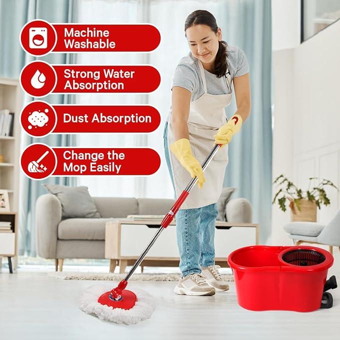 Pedal Spin Mop and 7LT Bucket Floor Cleaning System with 3 Extra Microfiber Mop Replacement Refills - Labor-Saving Foot Pressure Spin Mop with Adjustable Stainless Steel Handle for Floor Cleaning - NeatNest