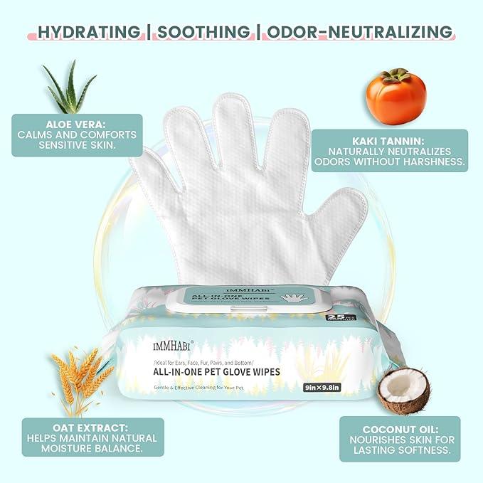 50 PCS Pet Glove Wipes for Paws and Butt Large Puppy Wipes for Dogs Face and Body Dog Wipes Cleaning Deodorizing Cat Wipes Cleaning Fur and Butt Doggie Wipes Doggy Wipes Bum Dog Ear Wipes - NeatNest