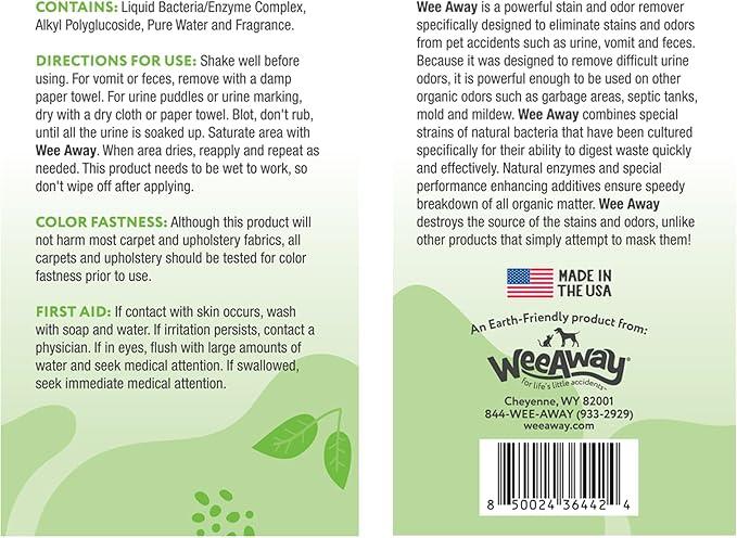 Wee Away Original Formula Concentrated Stain & Odor Remover, Enzyme Cleaner, Pet Urine Odor Eliminator for Home - Pet Mess Destroyer for Carpet & Furniture, Green Tea Scent, 32 fl oz - NeatNest