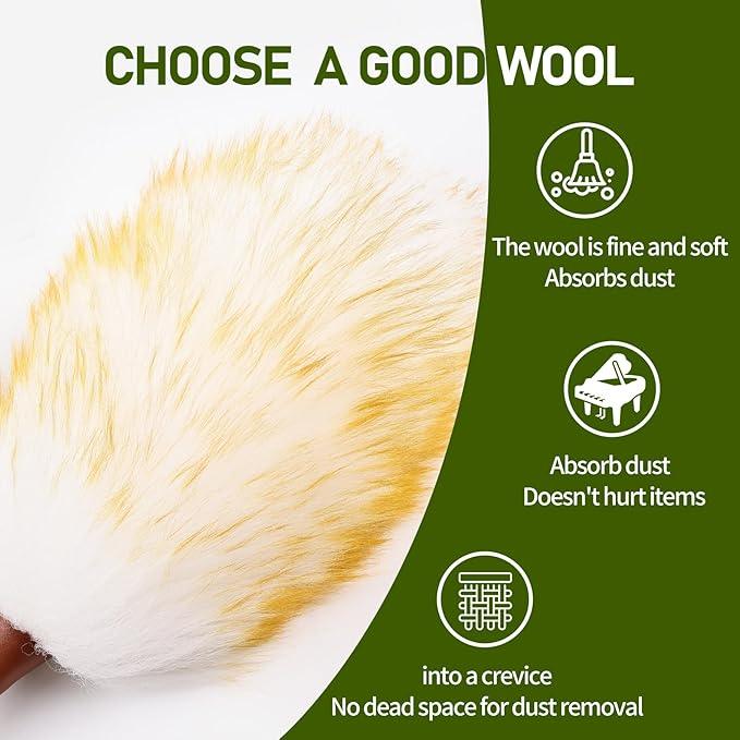 Natural Lambswool Duster 16 Inch Handheld with Wooden Handle Duster Dusting Tool for Blinds Electronics Furniture Delicate Surfaces (2Pcs) - NeatNest