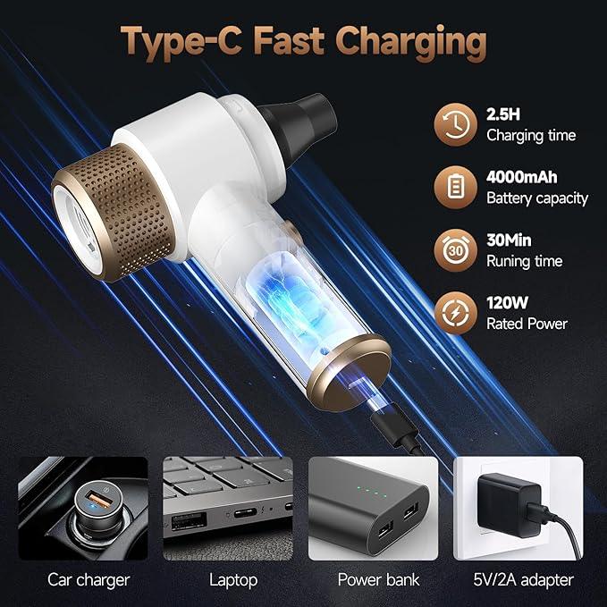Car Vacuum Cleaner, 16000PA Mini Car Vacuum Cordless Powerful, 7 in 1 Portable Handheld Vacuum Cordless with LED Light, Dual Filters, One-Touch Empty for Pet Hair, Home, Office - NeatNest