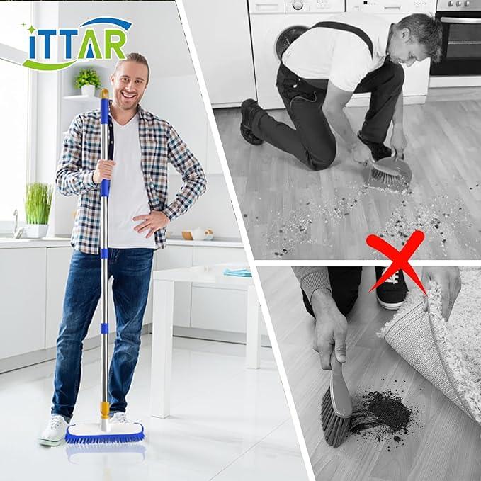 ITTAR 12" Wide Floor Scrub Brush with Long Handle, 2-in-1 Deck Cleaning Brush with 55" Extendable Pole, Heavy-Duty Tub Tile Scrubber Cleaner Brush for Shower Floor, Kitchen, Patio, Garage, Restaurant - NeatNest