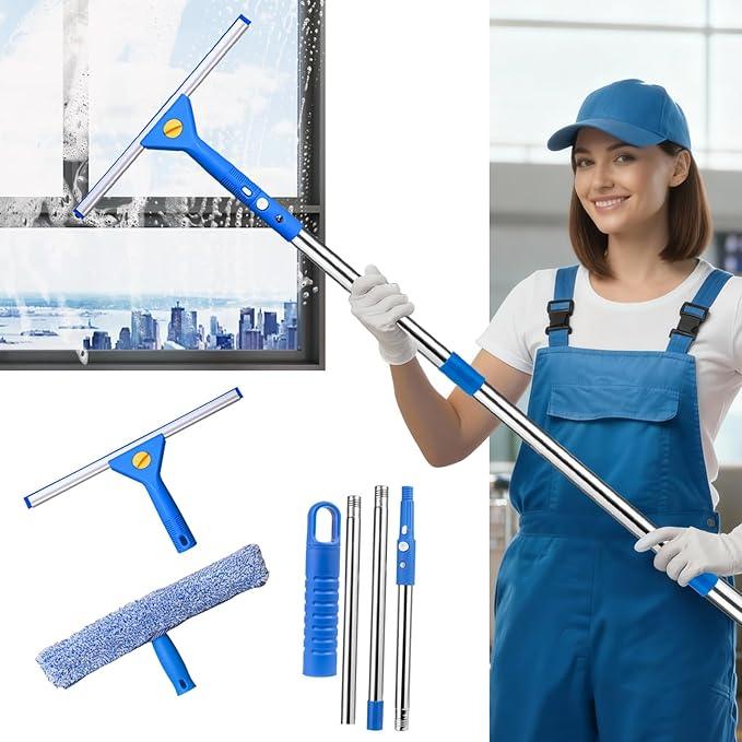 Professional Window Cleaning kit, 2-in-1 Window Squeegee with 51" Extension Poles, Suitable for Indoor & Outdoor Windows, High Glass, High Windows, Multi-Purpose Car Windshield Cleaning - NeatNest