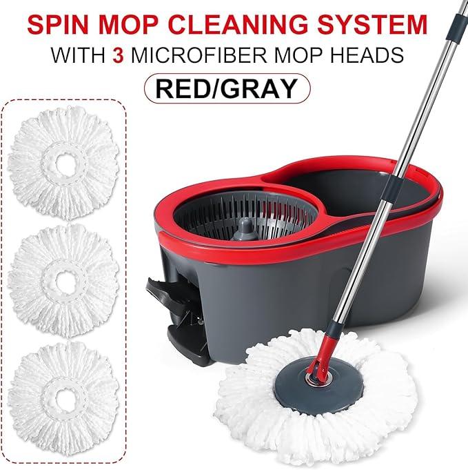 360° Spin Mop and Bucket Set Cleaning System,Mop and Bucket with Wringer Set for Home,Wet Dust Mop for Floor Cleaning with 4 Mop Heads - NeatNest