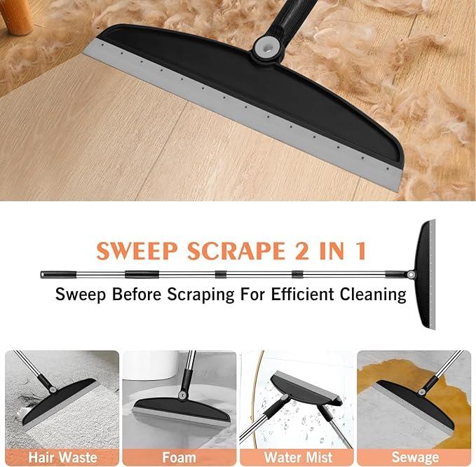 Multifunction Magic Broom, 54 Inch Adjustable Long Handle Silicone Floor Squeegee Broom, Sweep and Scrape 2 in 1 Household Cleaning Brooms for Floor, Bathrooms, Showers, Tile, Pet Hair, Black Grey - NeatNest