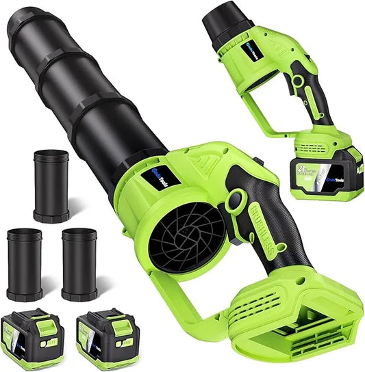 Cordless Leaf Blower - 650 CFM Brushless Electric Leaf Blower with 2 x 6.0Ah Batteries & Fast Charger, 2 Speed Modes, Battery Powered Leaf Blowers for Lawn Care, Patio, Dust, Snow Care (Light Green) - NeatNest