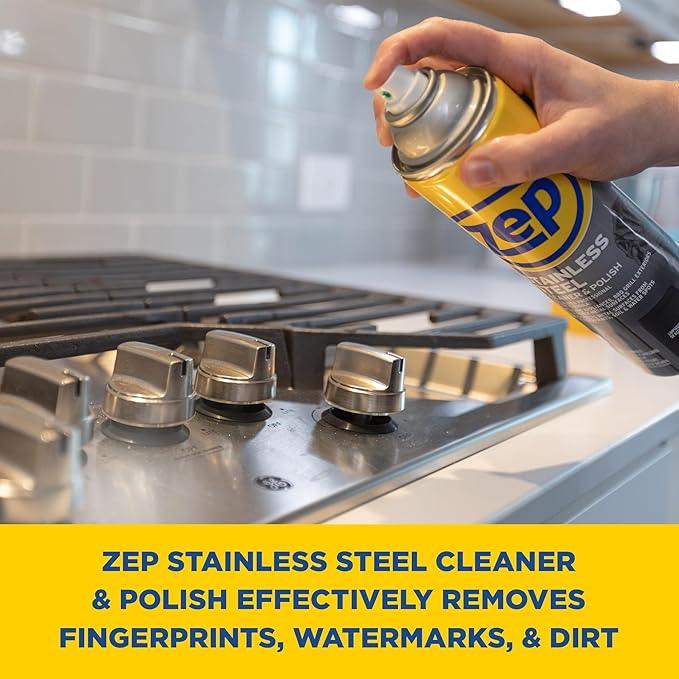 Zep Stainless Steel Cleaner and Polish - 14 oz (Case of 12) ZUSSTL14 - Protects Metal Surfaces From Fingerprints, Soil & Water Spots - NeatNest