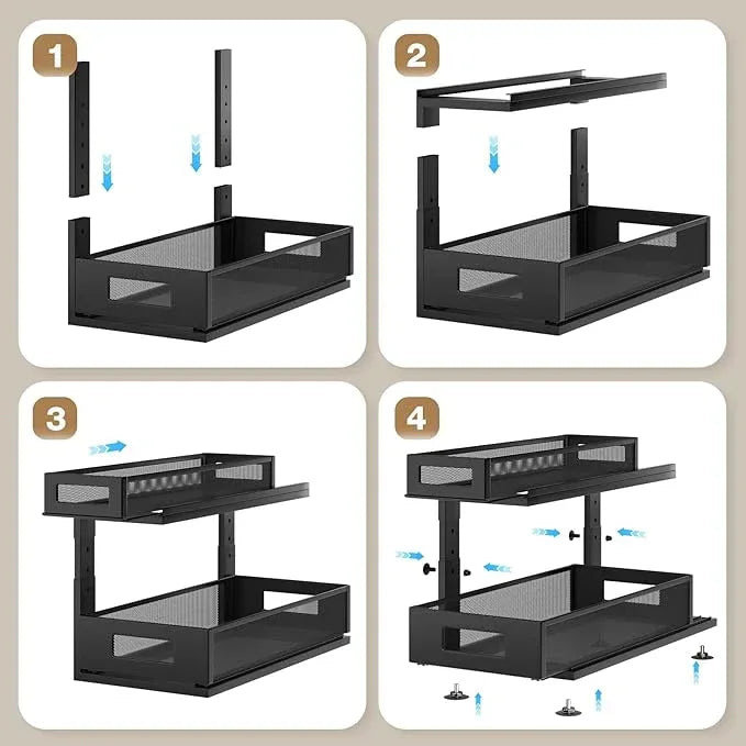 2 Pack 18.5IN-Depth Under Sink Organizer With Next-Gen Ball-Bearing Slides,2-Tier Pull Out Cabinet Storage,Height Adjustable Drawer Shelf for Bathroom,Kitchen,Laundry,Cabinet,Pantry-Black - NeatNest