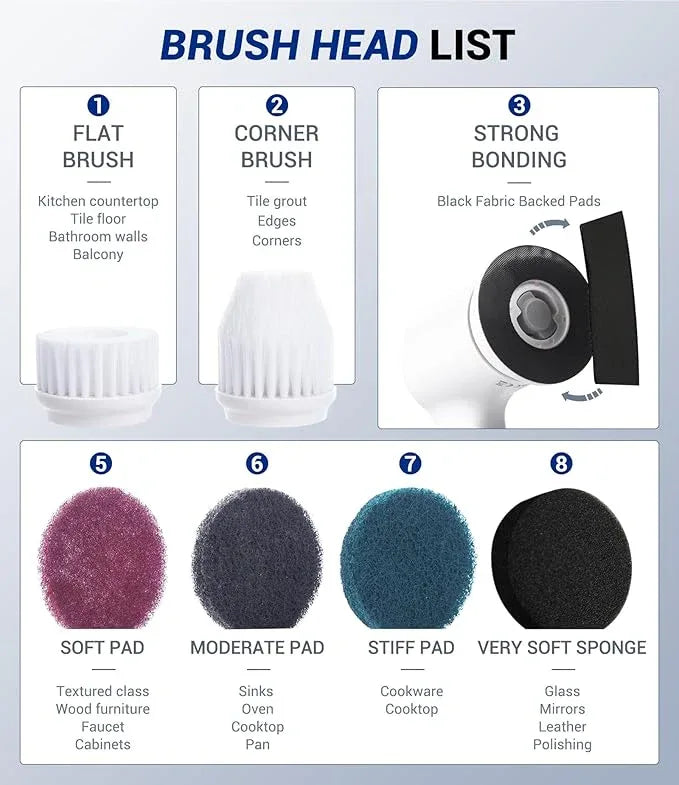 AIRSEE Cordless Electric Spin Scrubber, Handheld Power Shower Cleaner Brush, 2 speeds, 6 Replaceable Brush Heads for Cleaning Floor, Window, Bathroom, Kitchen, for Elderly & Busy Family - NeatNest