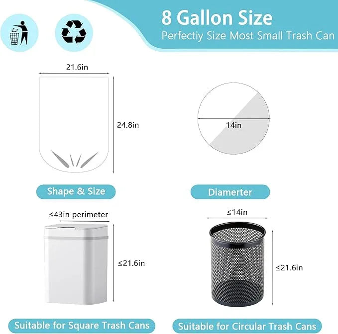 300 Count 8 Gallon Trash Bags, 13 Micron Extra Thick Medium Garbage Bags, 7-9 Gallon Unscented White Wastebasket Can Liners for Bathroom Kitchen Home Office - NeatNest