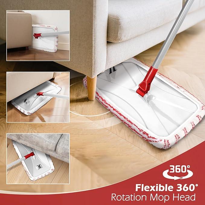 Masthome Extra Large Microfiber Mop for Floor Cleaning, 16“ Flat Mop with 5 Pad for Wet & Dry Use, Dust Mop for Hardwood Laminate Tile Ceramic, 1 Cleaning Scraper Included-Red - NeatNest