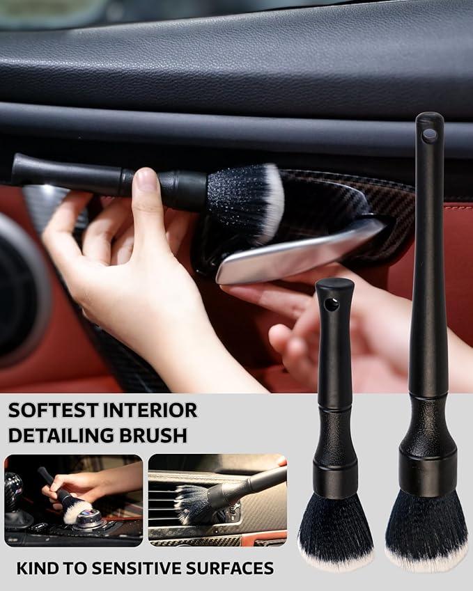 PRO Car Interior Cleaning Kit (9-Piece) - Deep Clean Tools for Leather, Dashboard & Upholstery | Boar Bristle Brush, Dual-Sided Scrub Sponge, Microfiber Towels, Polish Scrub Mitt, Detailing Brushes - NeatNest