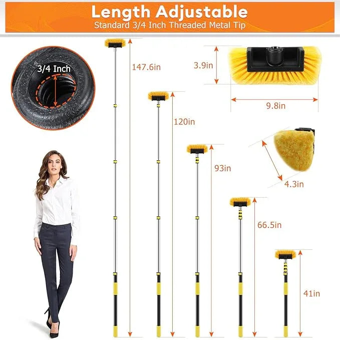 Car Wash Brush,12FT Car Wash Brush with Long Handle, Car Cleaning Brush 10-Inch Soft Bristles, 3-12Foot Telescopic Pole for Scratch-Free Cleaning Truck,RV, Boats,House Siding,Floors,Solar Panels - NeatNest