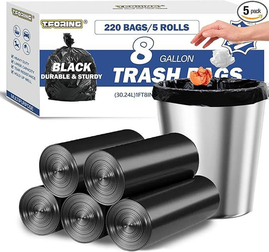 8 Gallon Trash Bags Heavy Duty - 30 Liters Black Garbage Bags,0.94 Mil Thick,220 Count,Medium Leakproof and Unscented Wastebasket Can Liners for Kitchen Home Toilet - NeatNest