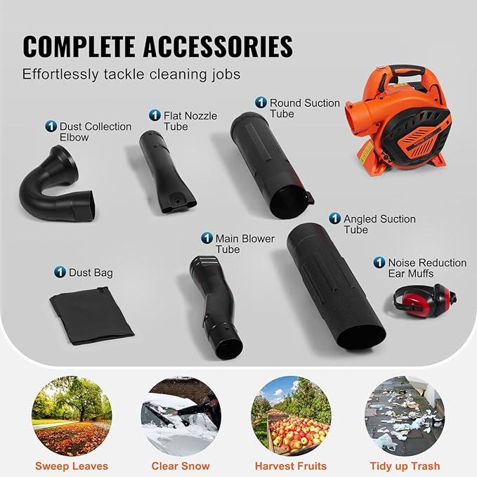 VEVOR Gas Leaf Blower, 26CC 2-Cycle Handheld Leaf Blower Gas Powered with 425-CFM and 156-MPH Powerful Performance, Ideal for Lawn Care, Leaf Cleaning, and Snow Removal - NeatNest