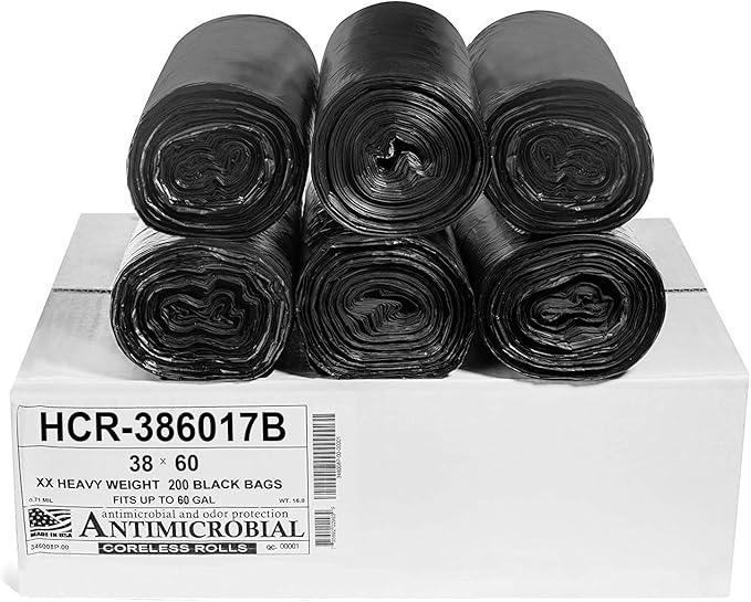Aluf Plastics High Density Trash Bags, 60 Gallon, 200 Count, 17 Micron (eq), 38" x 60", Black, for Bathroom, Office, Industrial, Commercial, Janitorial, Municipal, Recycling - NeatNest