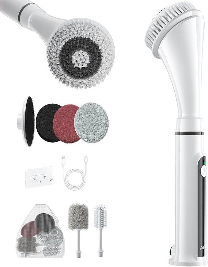 Electric Spin Scrubber Brush - Rechargeable Cordless Cleaning Brush with Full-Body IPX7 Waterproof, 6 Interchangeable Heads & 2-Speed Modes for Bathroom, Kitchen, Tile - NeatNest