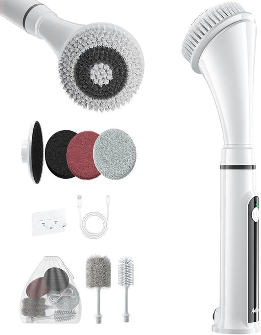 Electric Spin Scrubber Brush - Rechargeable Cordless Cleaning Brush with Full-Body IPX7 Waterproof, 6 Interchangeable Heads & 2-Speed Modes for Bathroom, Kitchen, Tile - NeatNest
