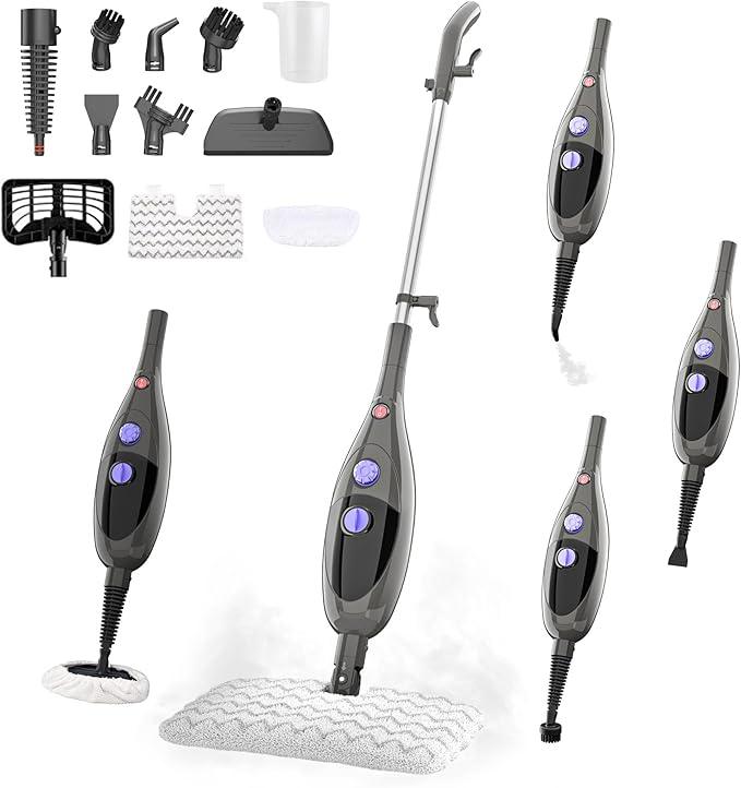 Steam Mop, 12-in-1 Detachable Handheld Steam Cleaner, 15s Fast Heat-Up Floor Steamer for Hardwood Floors, Tile, Carpet, Clothes, Windows & Furniture, Lightweight Design,Two-Sided Adjustable Mop Head - NeatNest