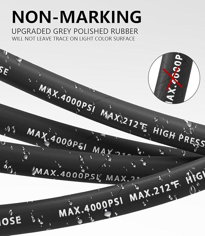 Pressure Washer Hose 50FT 4000 PSI, Kink Resistant Steel Braided Layer & NonMarking Rubber for Hot/Cold Water, High Power Washer Hose With 3/8 Inch Quick Connect & M22 Fitting, Black - NeatNest