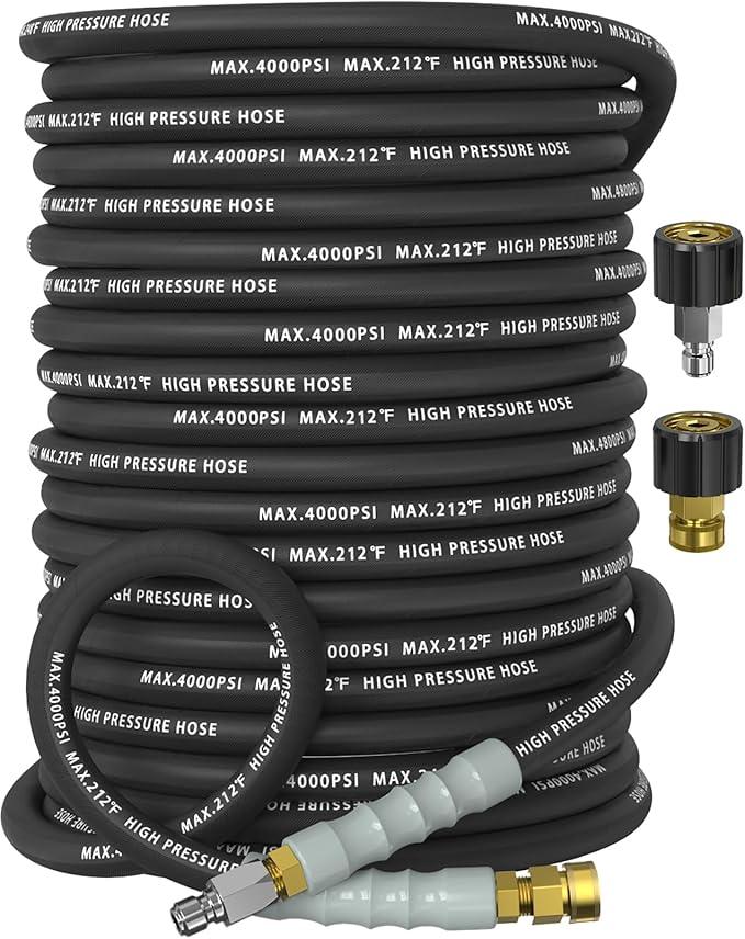 Pressure Washer Hose 150FT 4000 PSI, Kink Resistant Steel Braided Layer & NonMarking Rubber for Hot/Cold Water, High Power Washer Hose With 3/8 Inch Quick Connect & M22 Fitting, Black - NeatNest