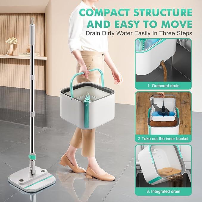 Upgraded Spin Mop and Bucket Self-Standing Mop Bucket Separate Dirty and Clean Water System Self Wringing 360° Rotating & 90° Foldabl Mops and Buckets for Floor Cleaning (Blue, 10Pads) - NeatNest