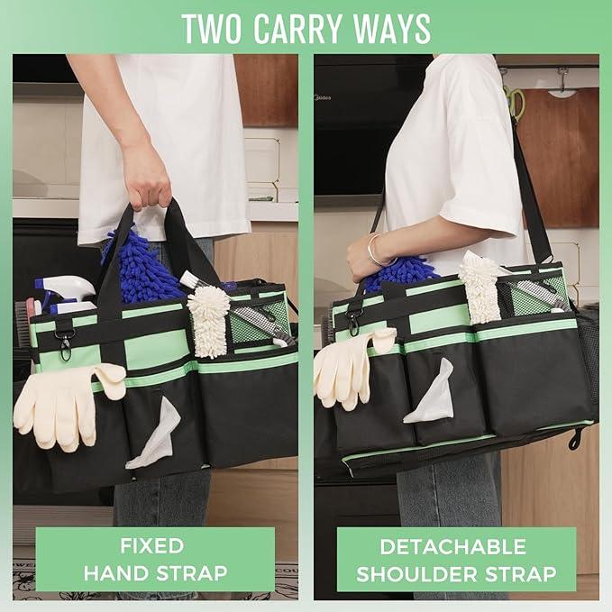 Wearable Cleaning Caddy, Cleaning Caddy Supplies Organizer with Handle & Shoulder Straps for Housekeepers, Under Sink & Car Cleaning Tool Organizers Bag with 4 Foldable Divider (MintGreen) - NeatNest