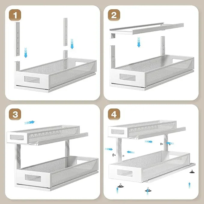 2 Pack 21.3IN-Depth Under Sink Organizer With Next-Gen Ball-Bearing Slides,2-Tier Pull Out Cabinet Storage,Height Adjustable Drawer Shelf for Bathroom,Kitchen,Laundry,Cabinet,Pantry-White - NeatNest