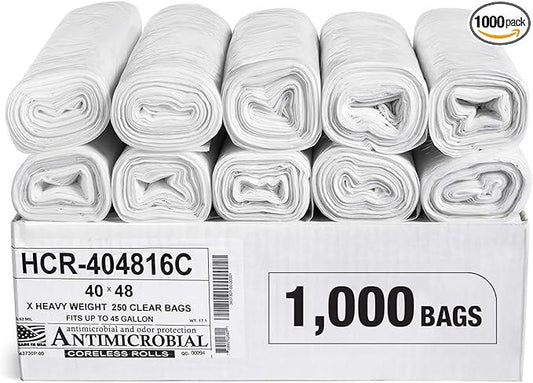 Aluf Plastics High Density Trash Bags, 45 Gallon, 1000 Count, 16 Micron (eq), 40" x 48", Clear, for Bathroom, Office, Industrial, Commercial, Janitorial, Municipal, Recycling - NeatNest