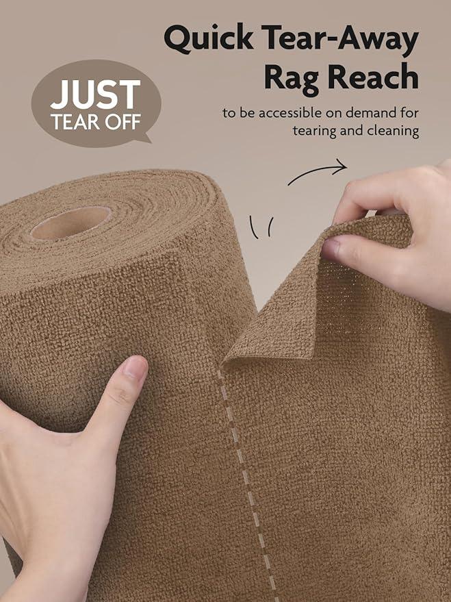 Fantasticlean Microfiber Cleaning Cloth Roll -75 Pack, Tear Away Microfiber Towels, 12" x 12", Reusable, Washable, Scratch Free, Ultra Absorbent for Car, Home Supplies (TAN) - NeatNest