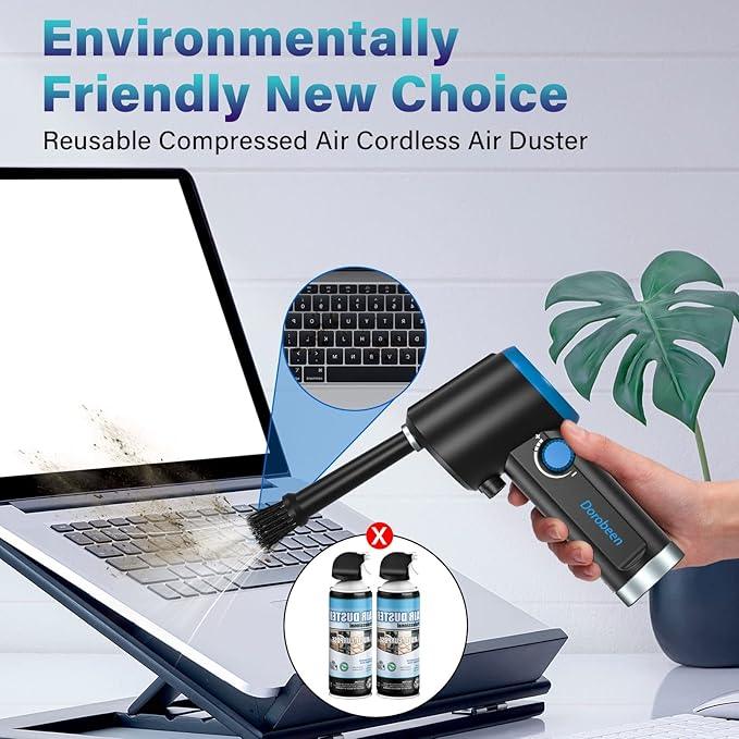 DOROBEEN Compressed Air Duster, Electric Air Duster, Cordless Air Duster, Canned Air Duster for Computer, Keyboard Cleaner, BLDC Motor - Stepless Speed - 6000mAh (Blue) - NeatNest
