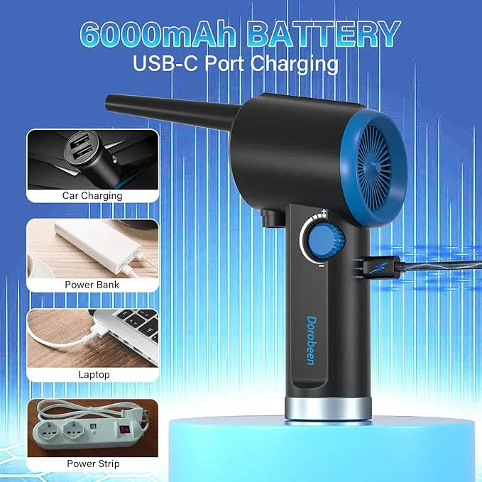 DOROBEEN Compressed Air Duster, Electric Air Duster, Cordless Air Duster, Canned Air Duster for Computer, Keyboard Cleaner, BLDC Motor - Stepless Speed - 6000mAh (Blue) - NeatNest